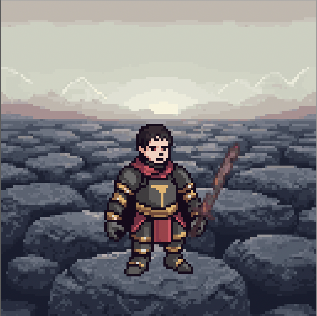 A Forsaken Knight — rusted blade, a plain of cracked stone